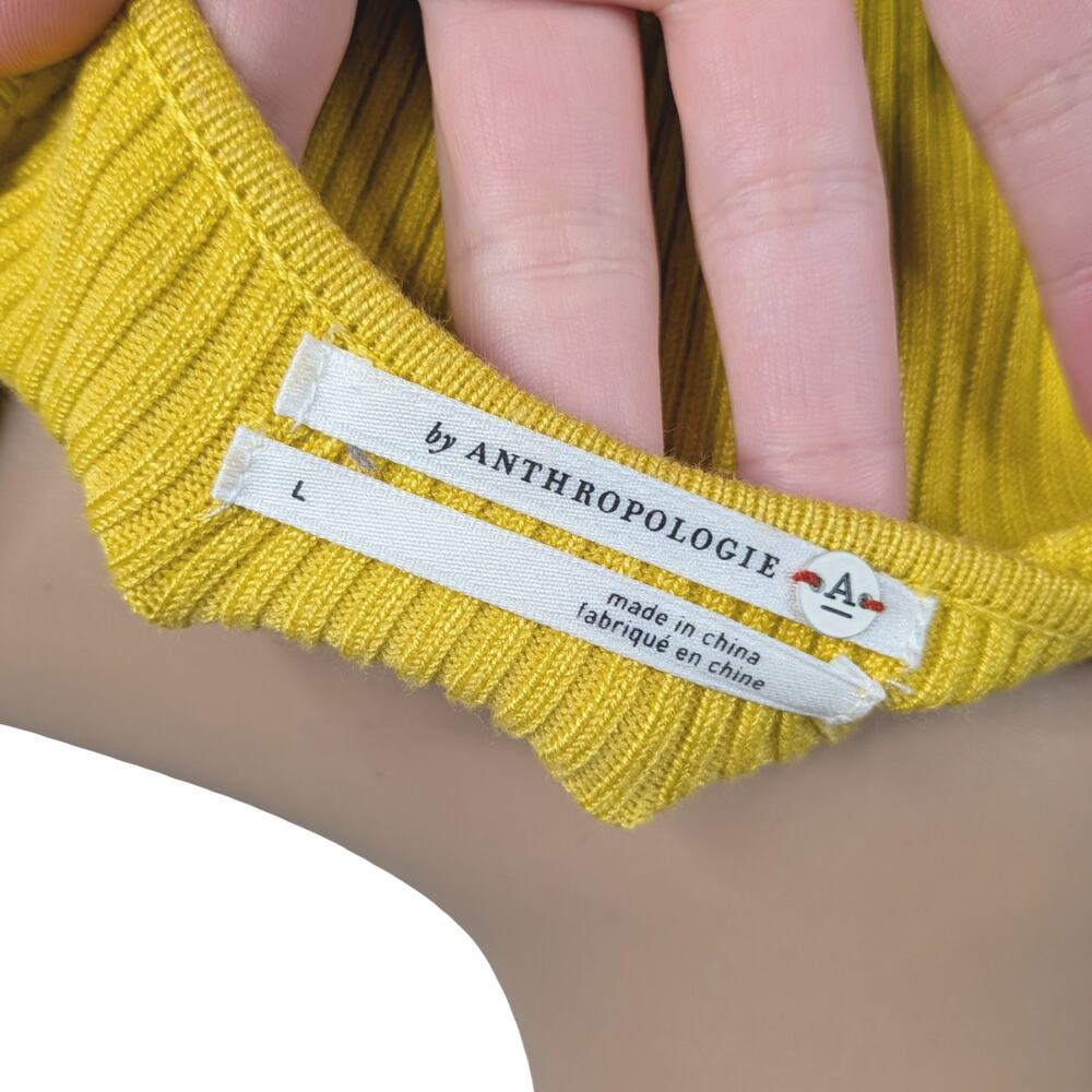 Anthropologie Sweetheart Neckline Sweater Large L Citron Yellow Ribbed Knit EUC - Picture 10 of 11